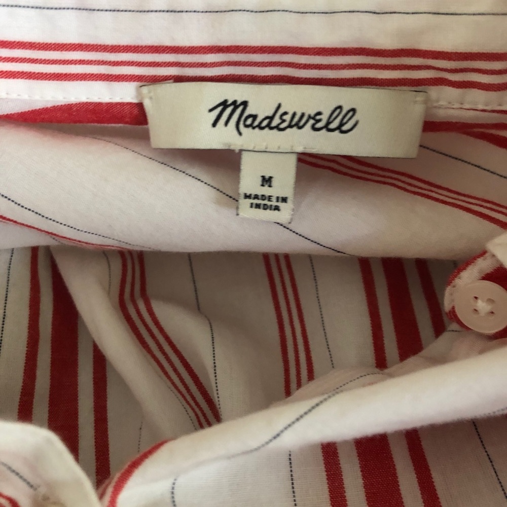 Madewell Red And White Stripe Flutter Sleeve Butt… - image 5